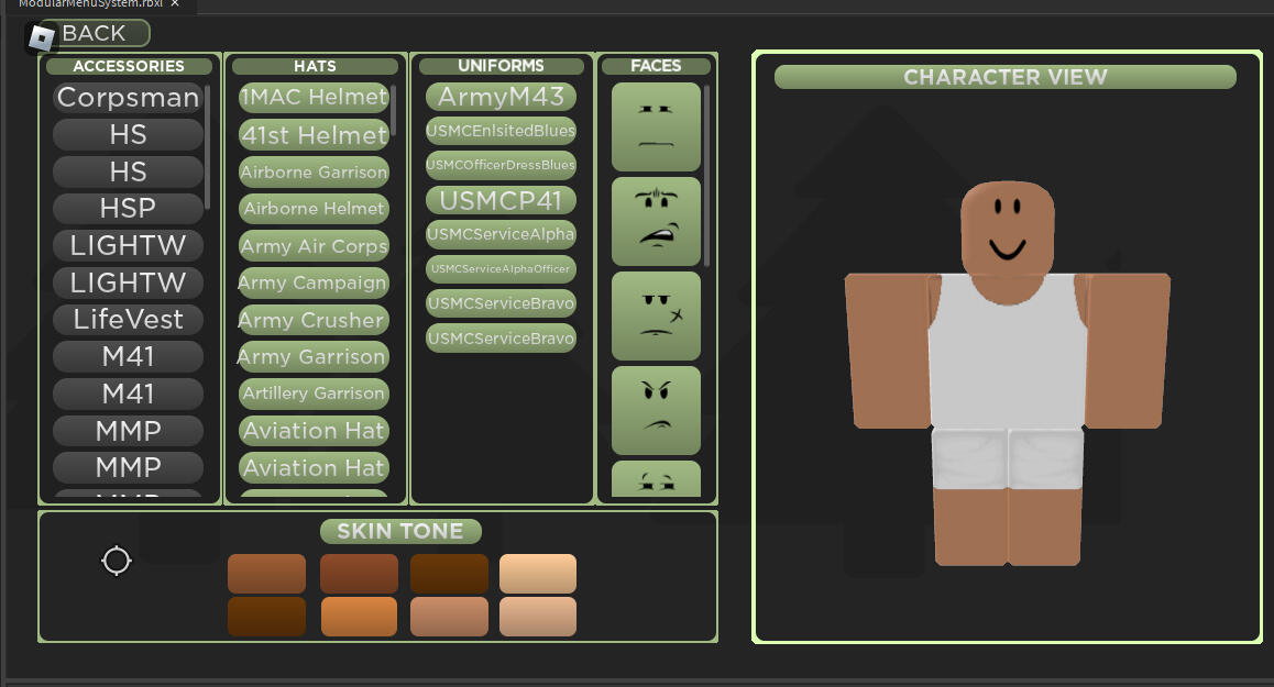 A character customizer and morphing system.