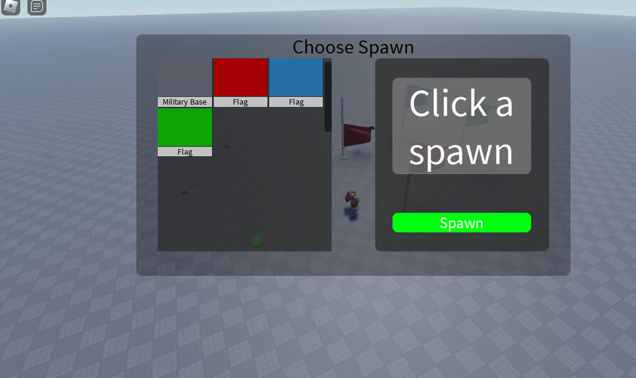 Players can place flags for their team to spawn on and destroy flags placed by enemies.