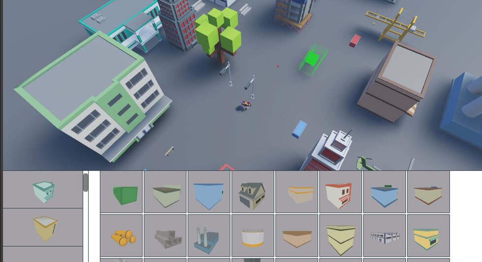 A showcase placement system using a free city asset pack.