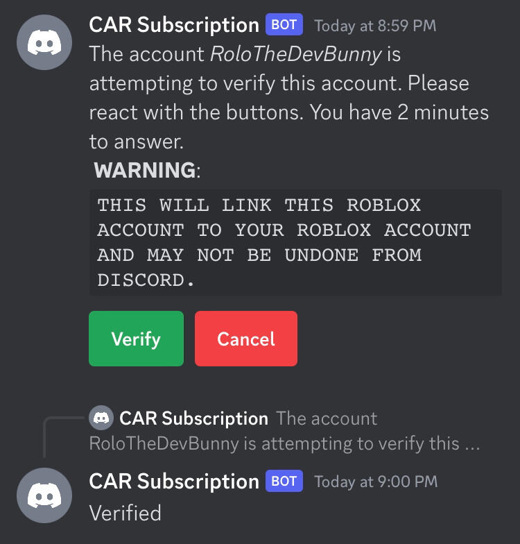 A Roblox-to-Discord linking bot that allows users to securely connect their accounts. This system works purely through HTTP requests, eliminating the need for an expensive 24 hour hosting service.