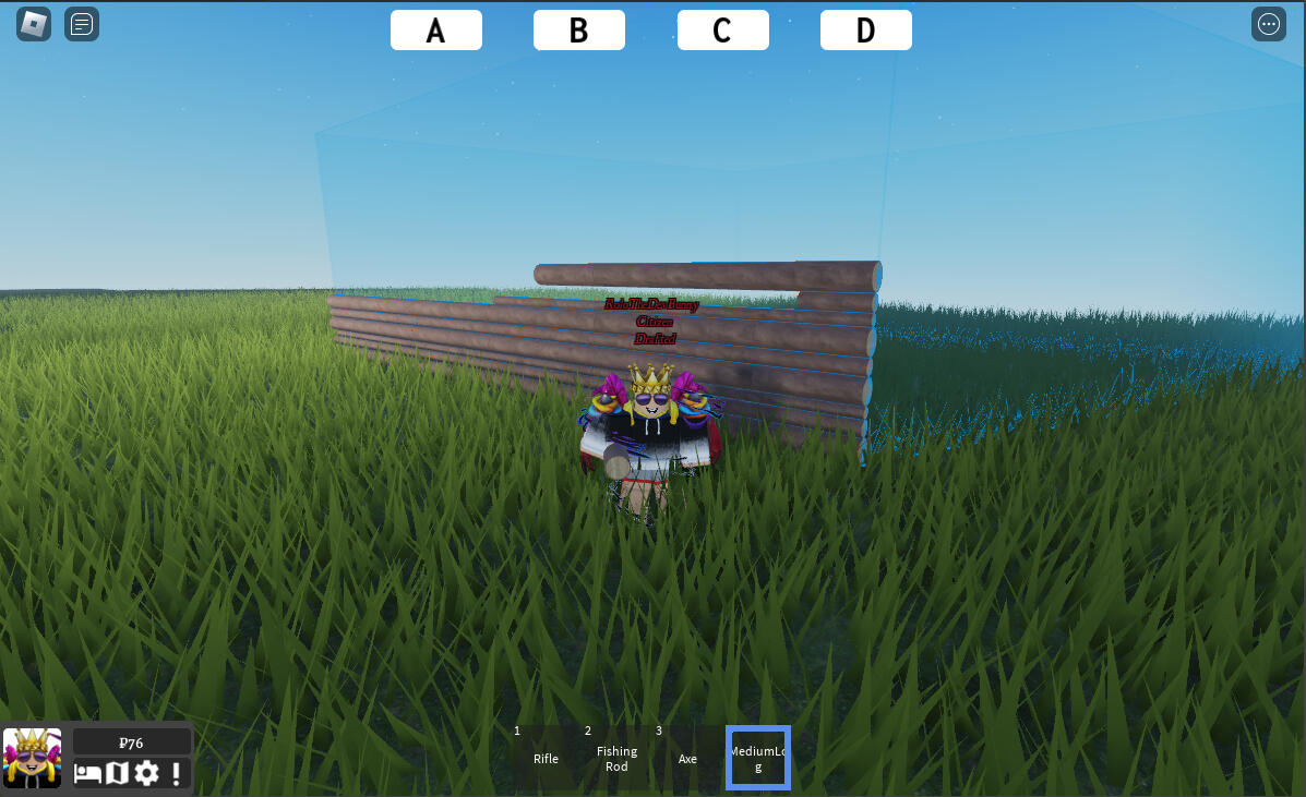 A log cabin like building system where players can place 3 different kinds of logs on modular blueprint parts.